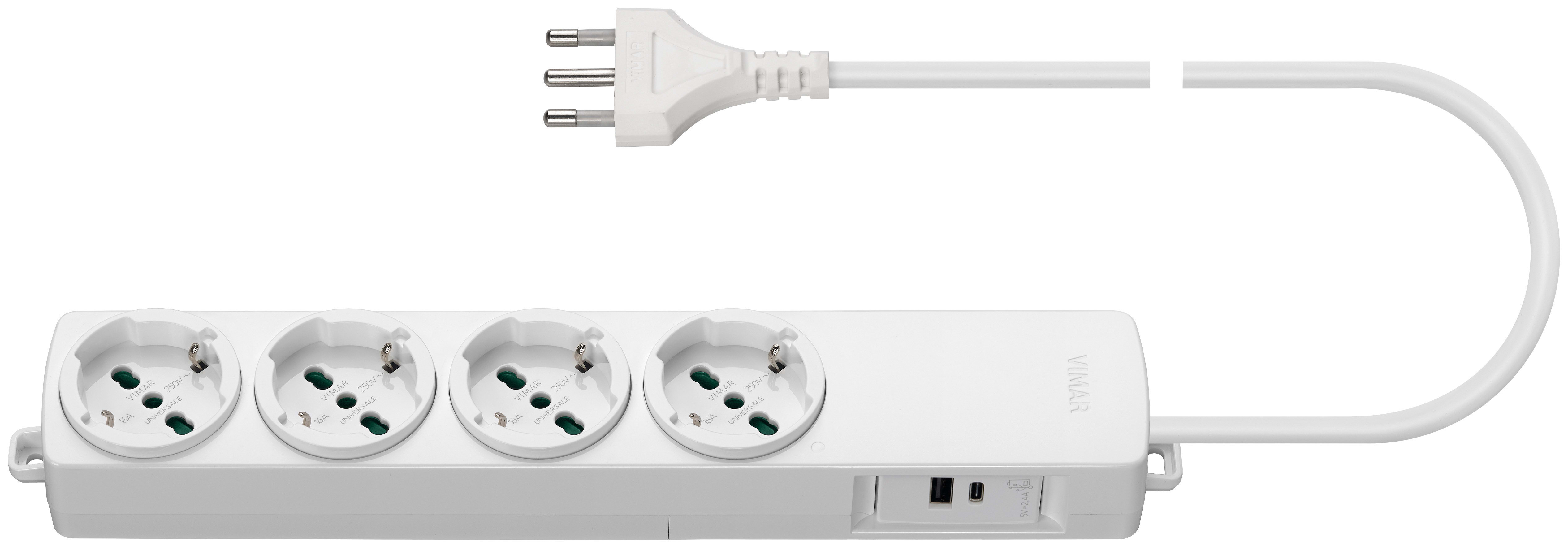 VIMAR SPA - VIW01296.2USB.CC.B Presa multipla 4 univ.+USBA+USBC bianco