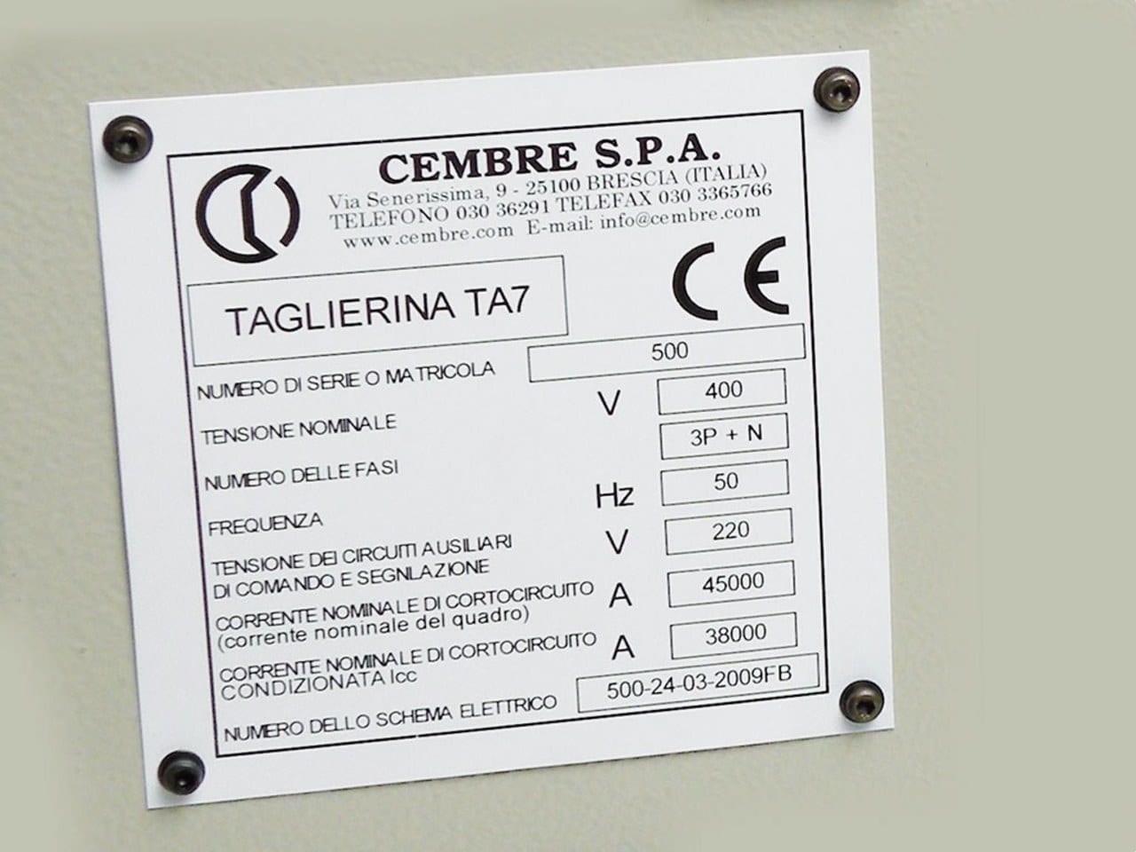 CEMBRE SPA - CEM88912 TARGA QUADRO MG-VRT-AH BIANCA PVC105X110