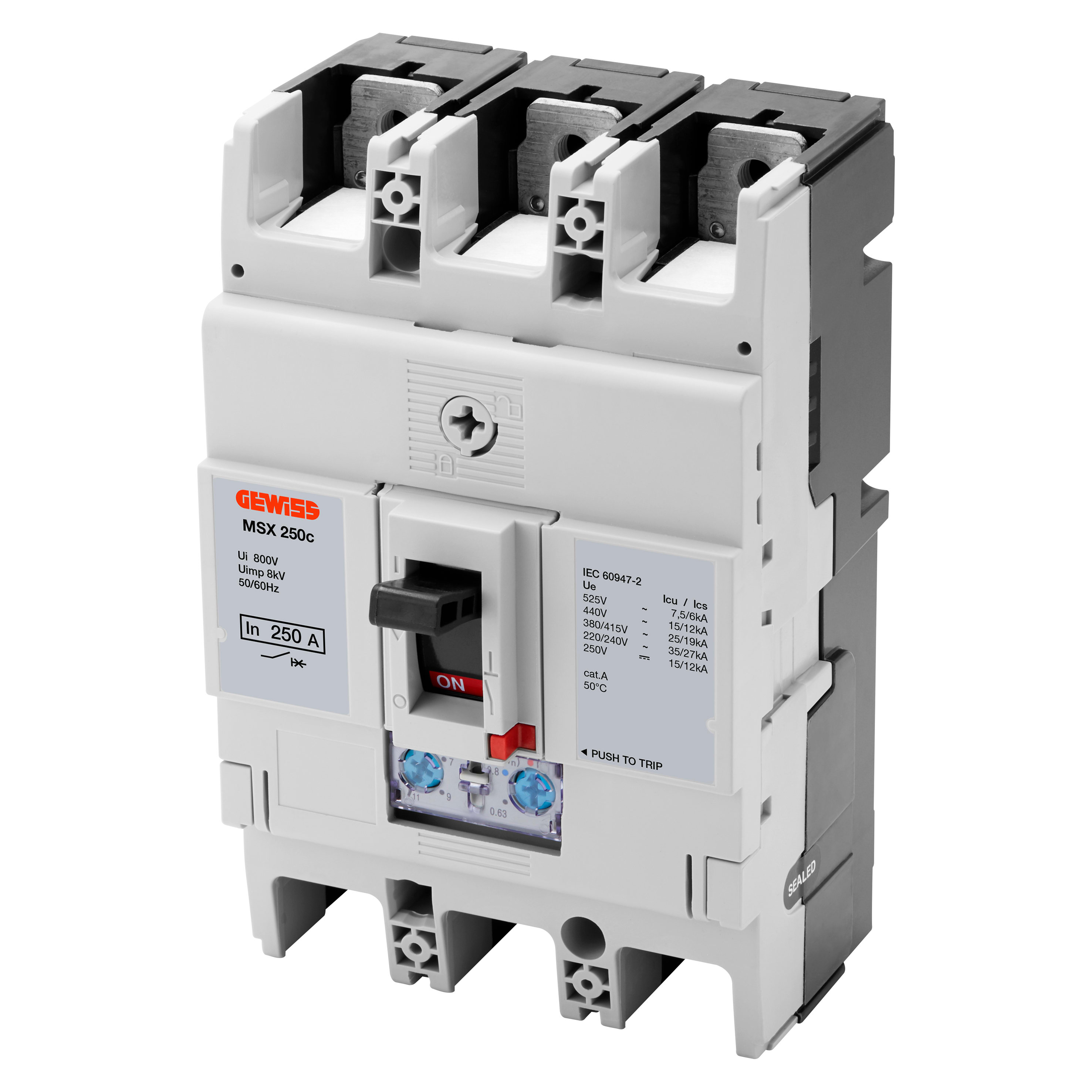 GEWISS - GEWGWD9087 MSX 250c - INTERRUTTORE MAGNETOTERMICO SCATOLATO COMPATTO - TERMICA REGOLABILE - MAGNETICA REGOLABILE - 16KA 3P 160A 525V