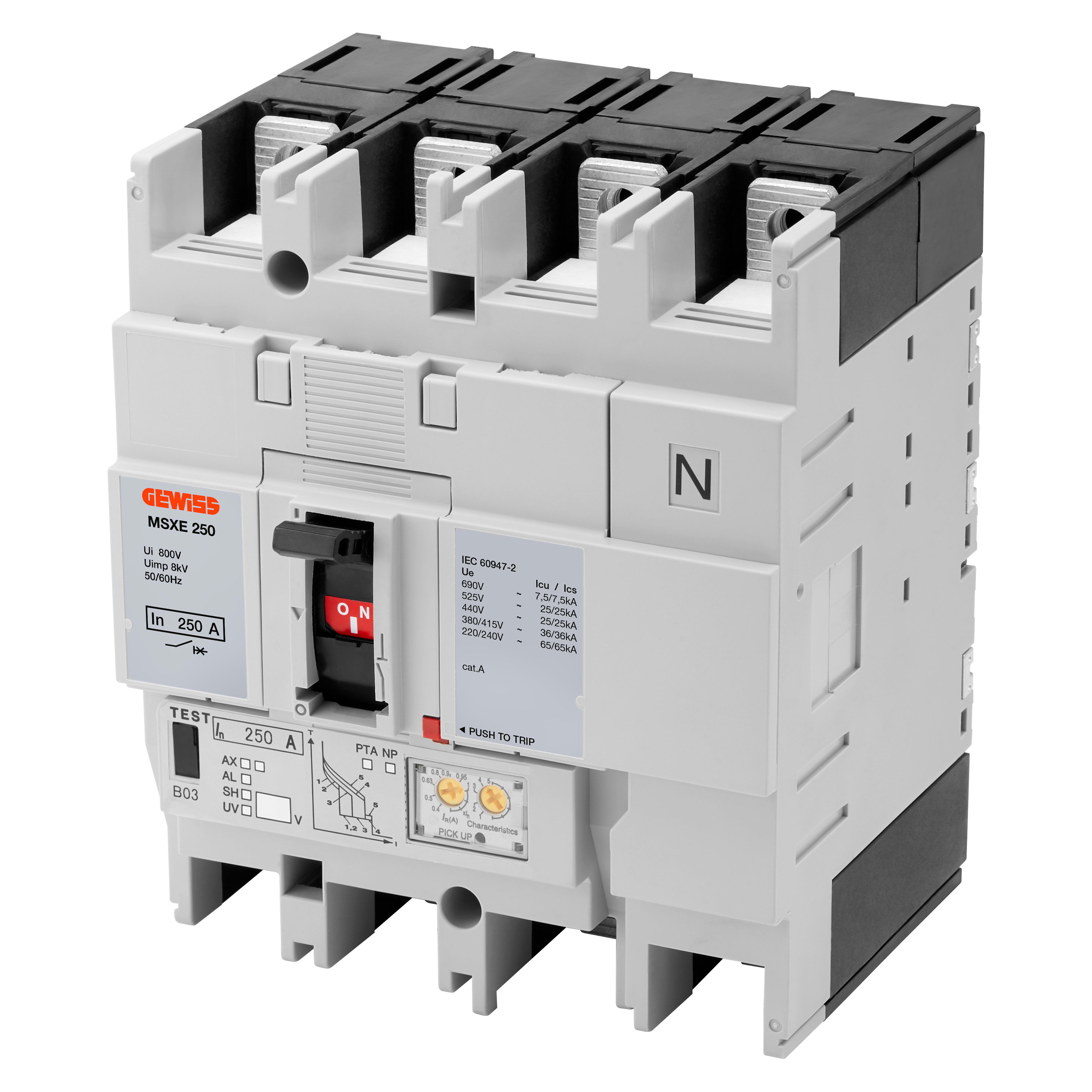GEWISS - GEWGWD9352 MSXE 160 - INTERRUTTORE CON SGANCIATORE ELETTRONICO SCATOLATO - LSI - 65KA 4P 40A 690V