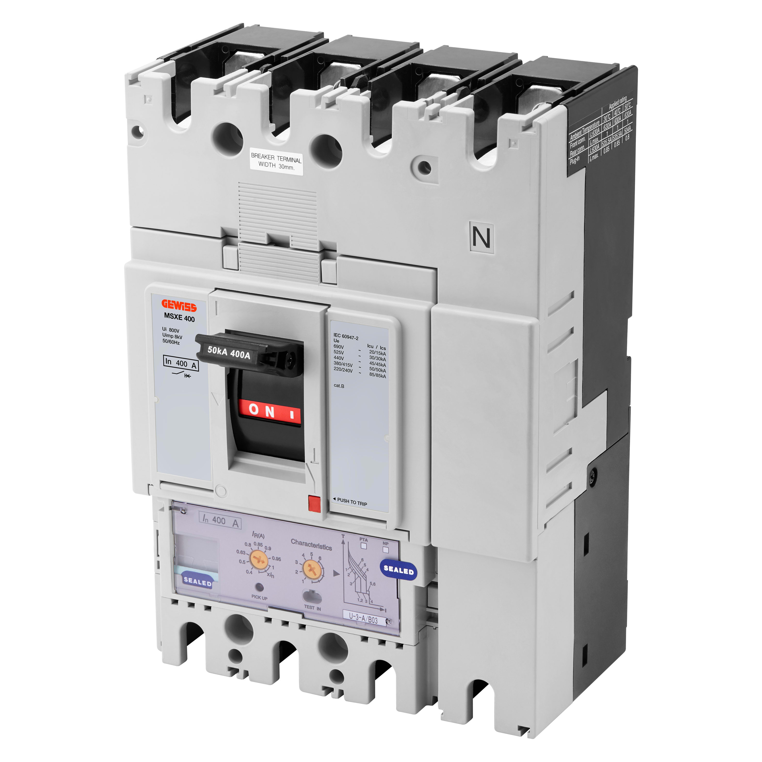 GEWISS - GEWGWD9378 MSXE 400 - INTERRUTTORE CON SGANCIATORE ELETTRONICO SCATOLATO - LSIG - 50KA 4P 400A 690V