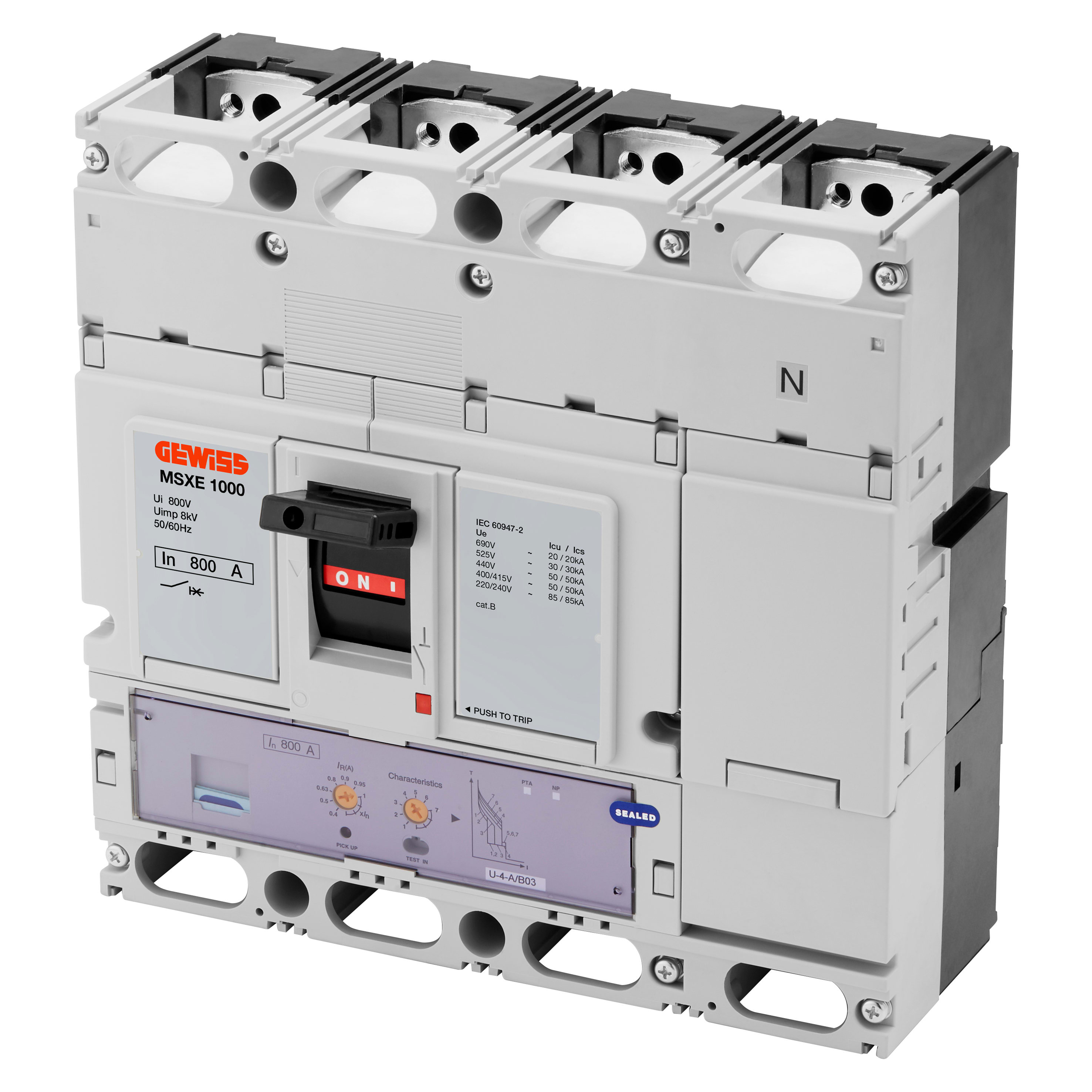 GEWISS - GEWGWD9563 MSXE 1000 - INTERRUTTORE CON SGANCIATORE ELETTRONICO SCATOLATO - LSI - 70KA 4P 800A 690V