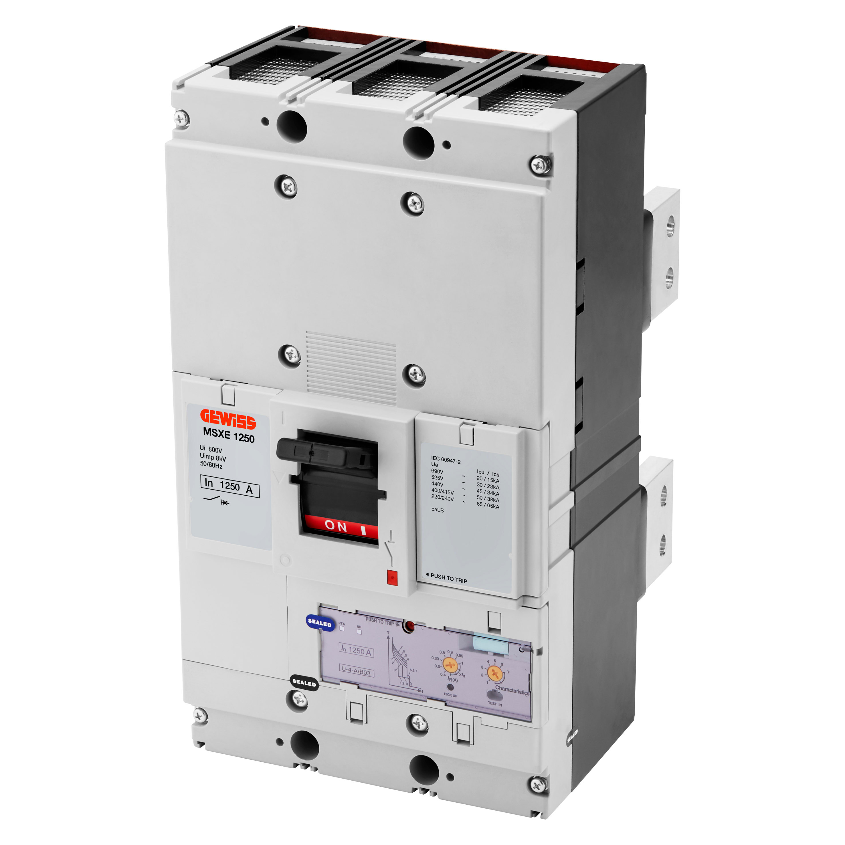 GEWISS - GEWGWD9412 MSXE 1250 - INTERRUTTORE CON SGANCIATORE ELETTRONICO SCATOLATO - LSI - TERMINALI POSTERIORI - 50KA 3P 1250A 690V