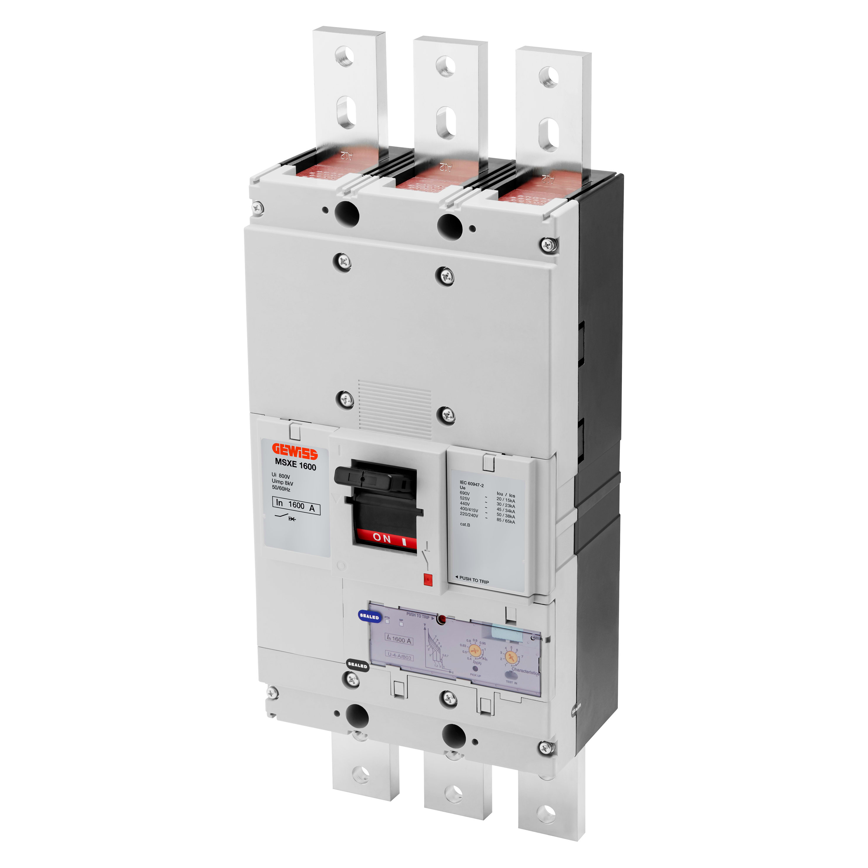 GEWISS - GEWGWD9421B MSXE 1600 - INTERRUTTORE CON SGANCIATORE ELETTRONICO SCATOLATO INTERBLOCCATO - LSI - TERMINALI ANTERIORI - 50KA 3P 1600A 690V