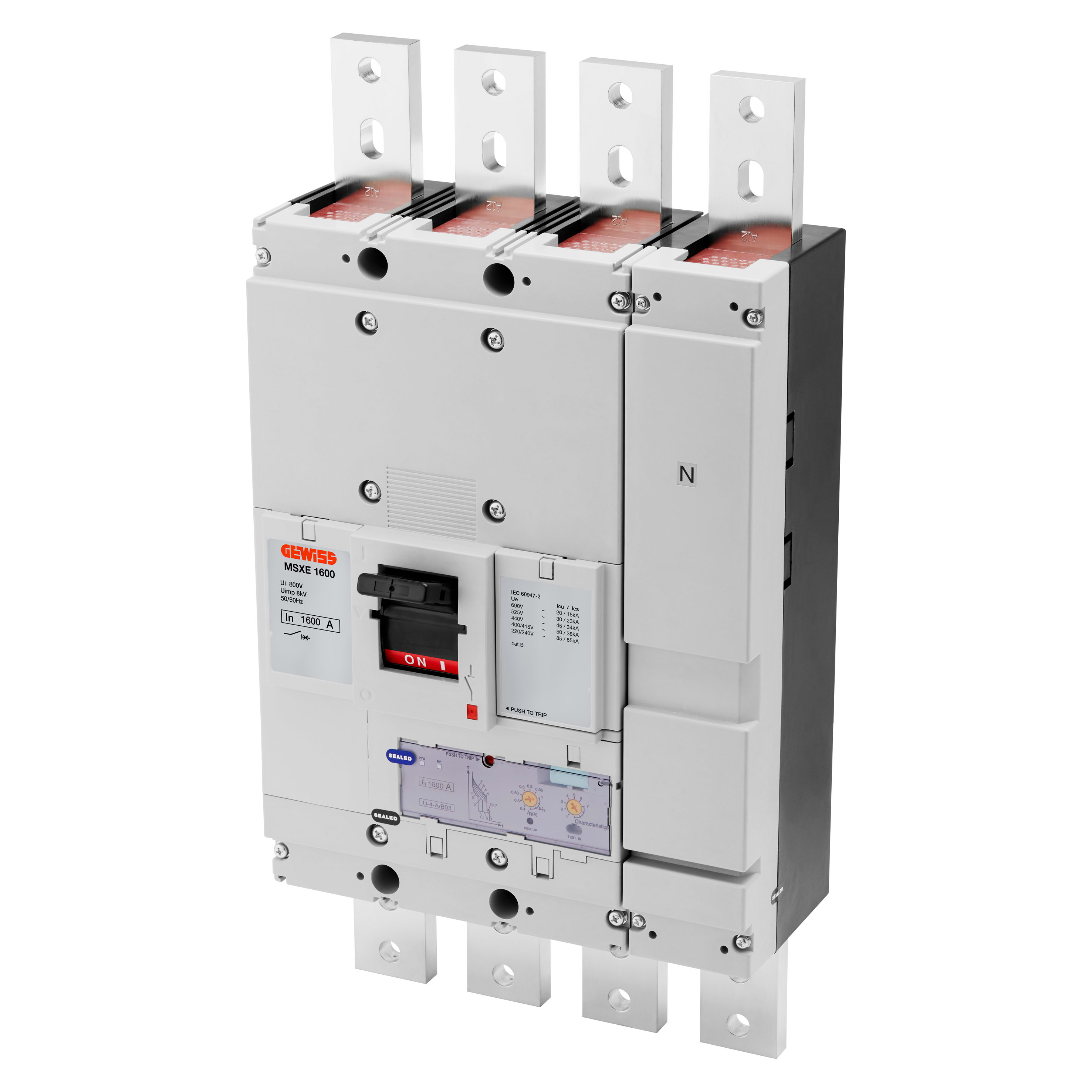 GEWISS - GEWGWD9425 MSXE 1600 - INTERRUTTORE CON SGANCIATORE ELETTRONICO SCATOLATO - LSI - TERMINALI ANTERIORI - 50KA 4P 1250A 690V
