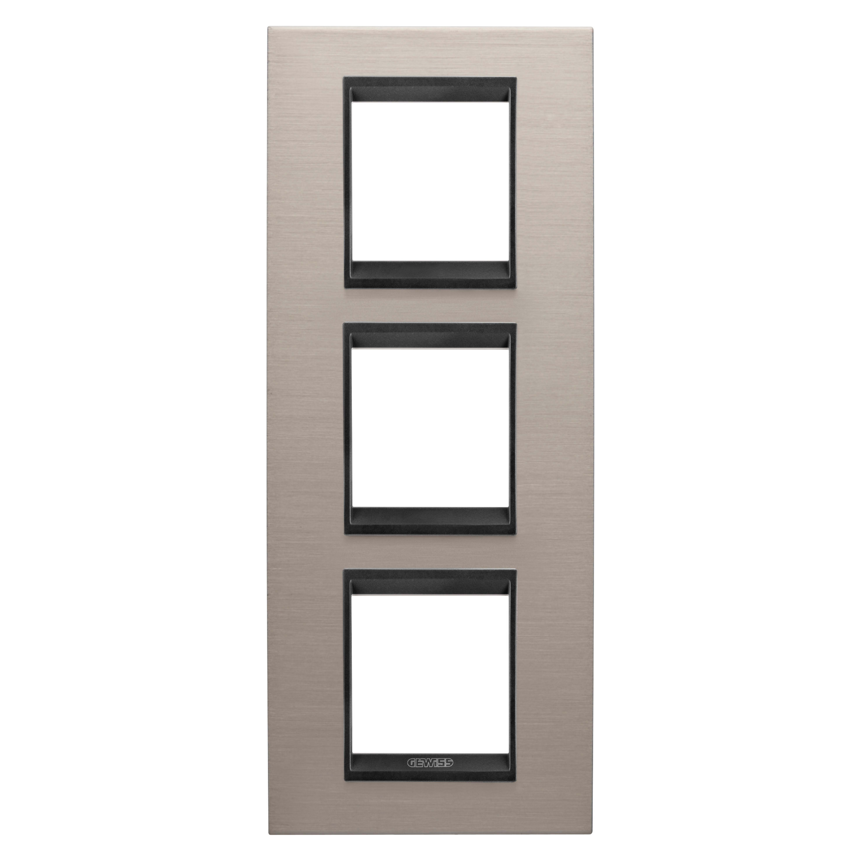 GEWISS - GEWGW16227WS PLACCA LUX INTERNATIONAL - IN METALLO - 2+2+2 POSTI VERTICALE - ALLUMINIO SPAZZOLATO LAVY - CORNICE NERO OPACO - CHORUSMART