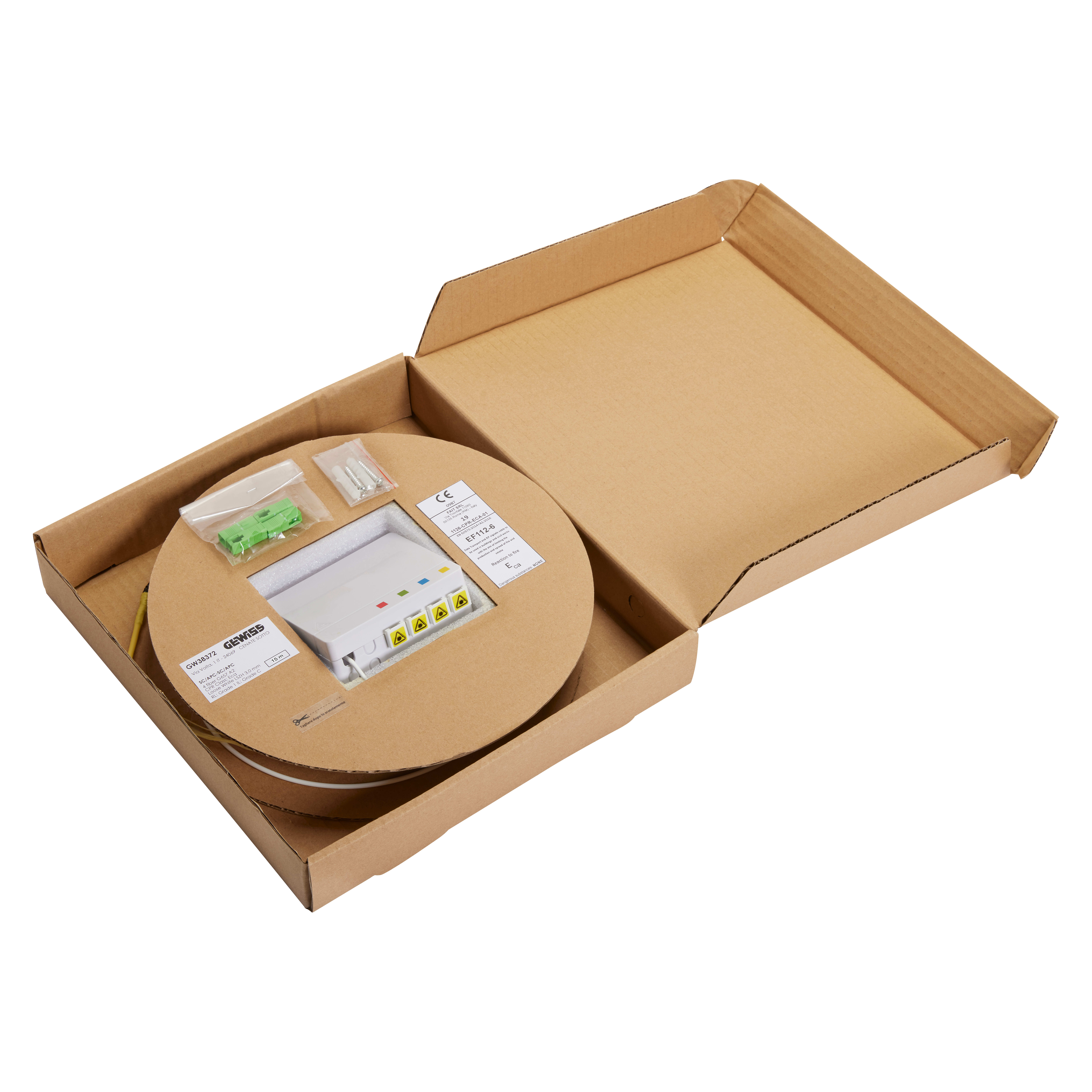 GEWISS - GEWGW38377 STOA - COMPLETA DI 4 BUSSOLE SC/APC - PRECABLATA CON BRETELLA 4 FIBRE SC/APC CON TRAINO - SISTEMA FIBER FAST PLUS - 100M