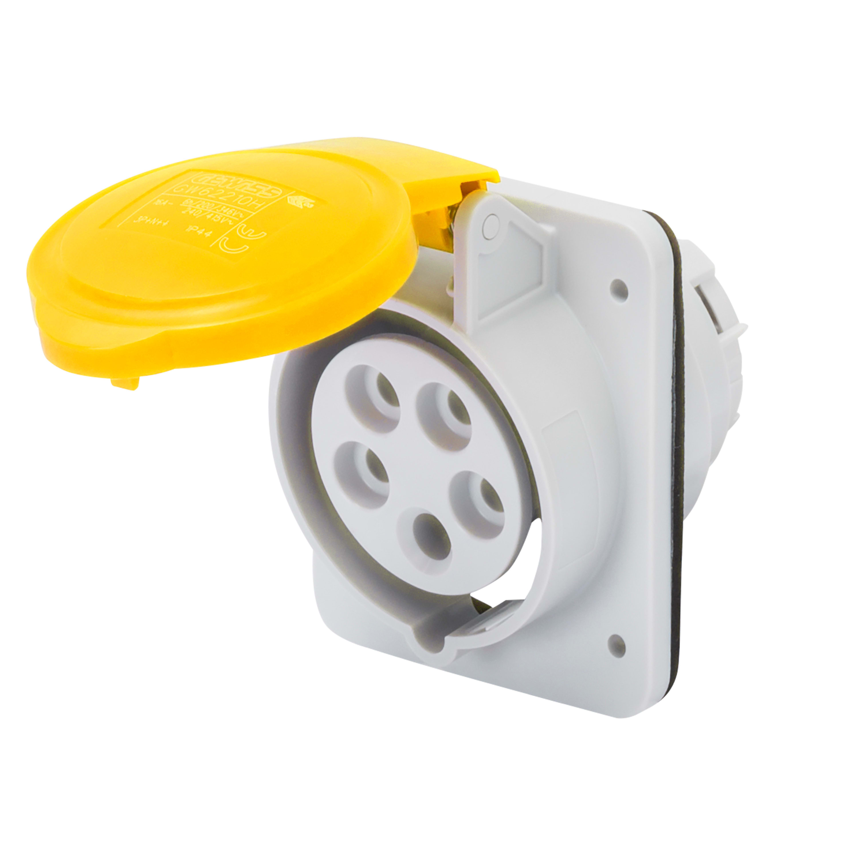 GEWISS - GEWGW62214H PRESA FISSA DA INCASSO A 10° HP - IP44/IP54 - 3P+T 32A 100-130V 50/60HZ - GIALLO - 4H - CABLAGGIO A VITE
