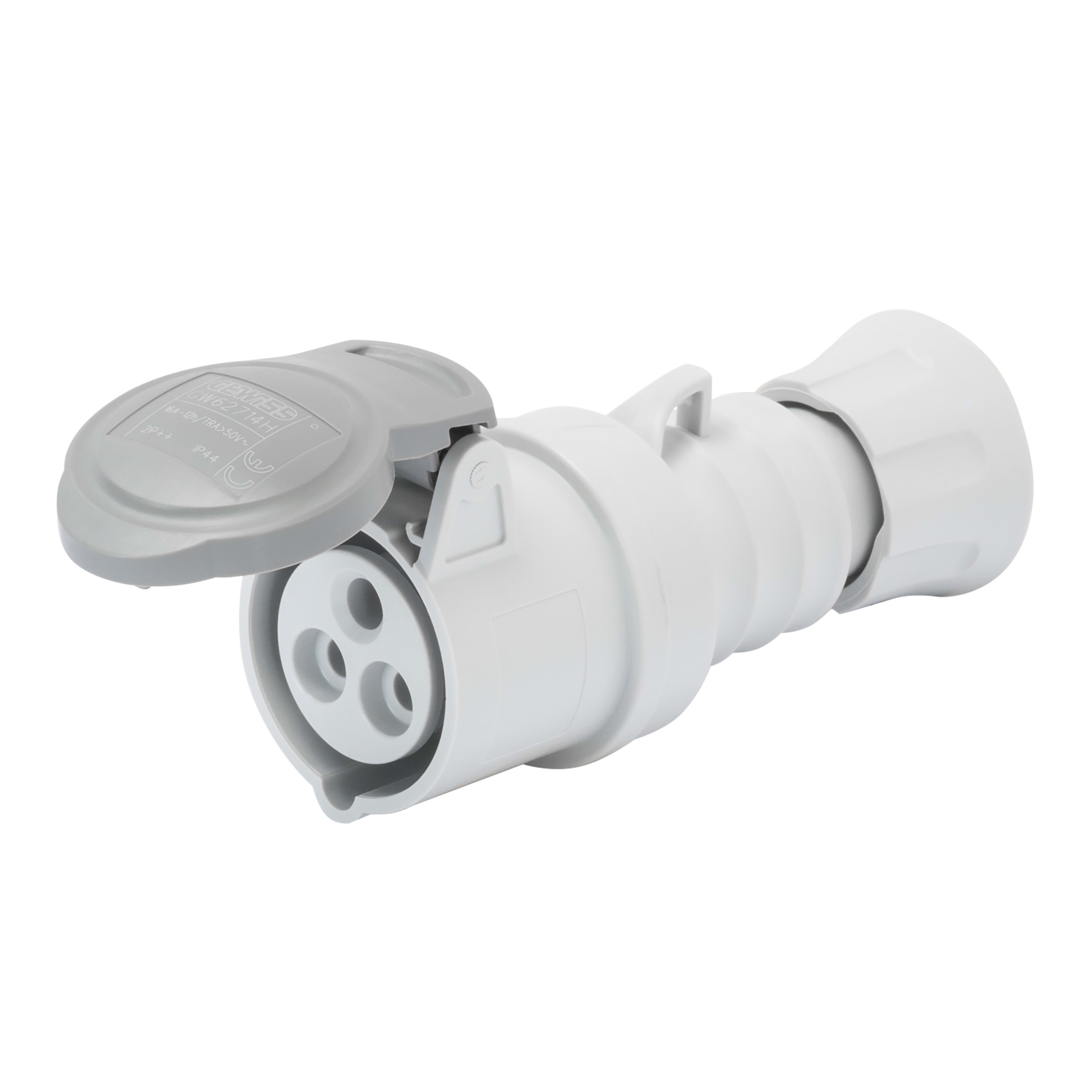 GEWISS - GEWGW62732H PRESA MOBILE DIRITTA HP - IP44/IP54 - 3P+T 32A TRASFORMATORE 50/60HZ - GRIGIO - 12H - CABLAGGIO A VITE