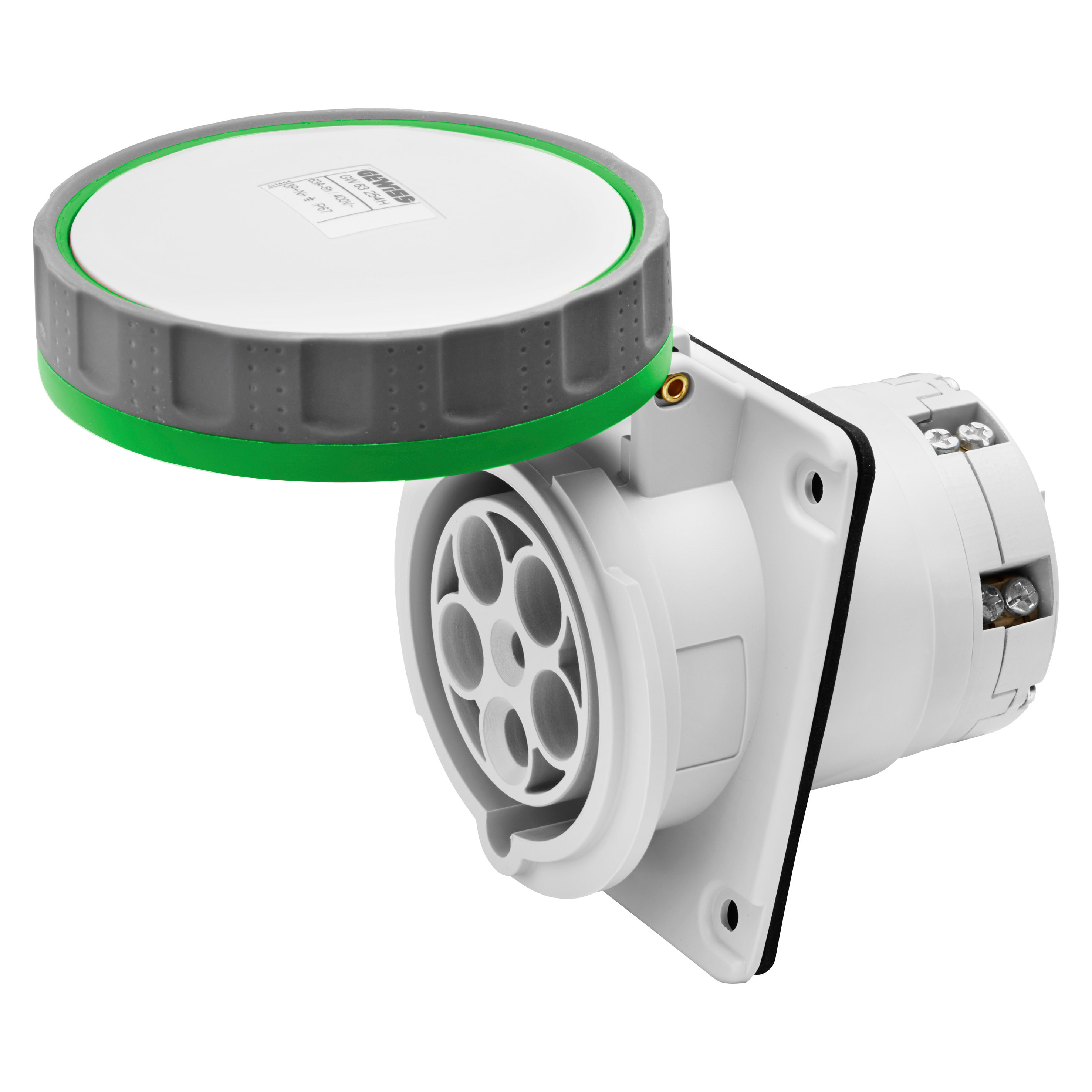 GEWISS - GEWGW63262H PRESA FISSA DA INCASSO A 10° HP - IP66/IP67 - 3P+N+T 63A >50V 100-300HZ - VERDE - 10H - CABLAGGIO A MANTELLO