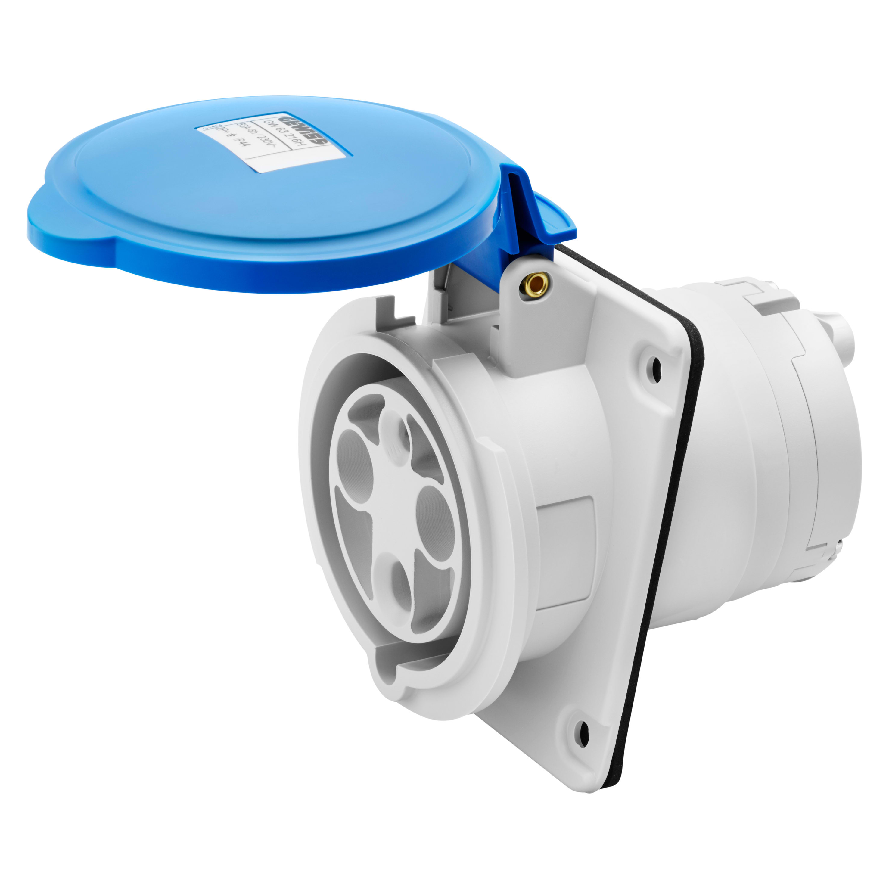 GEWISS - GEWGW63217H PRESA FISSA DA INCASSO A 10° HP - IP44/IP54 - 3P+T 63A 200-250V 50/60HZ - BLU - 9H - CABLAGGIO A MANTELLO