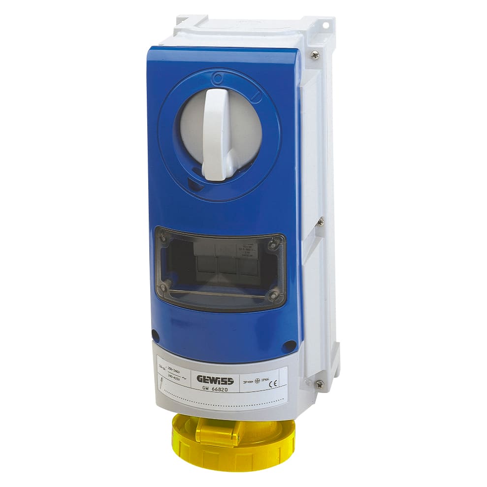 GEWISS - GEWGW66953 PRESA FISSA INTERBLOCCATA VERTICALE - CON FONDO - CON BASE PORTAFUSIBILI - 3P+N+T 16A 100-130V-50/60HZ 4H - IP66