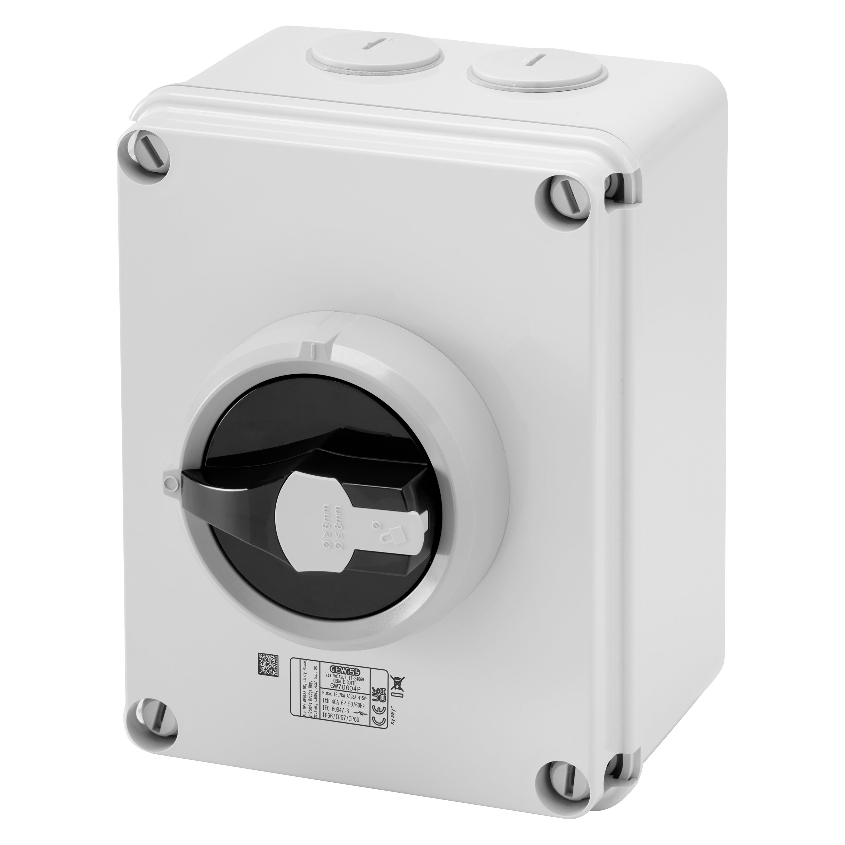 GEWISS - GEWGW70242 INTERRUTTORE SEZIONATORE ROTATIVO - HP - DA PARETE - APPL. FOTOVOLTAICA - CASSETTA IN METALLO - 40A 4P - MANOPOLA NERA LUCCHETTABILE - IP66/IP67/IP69