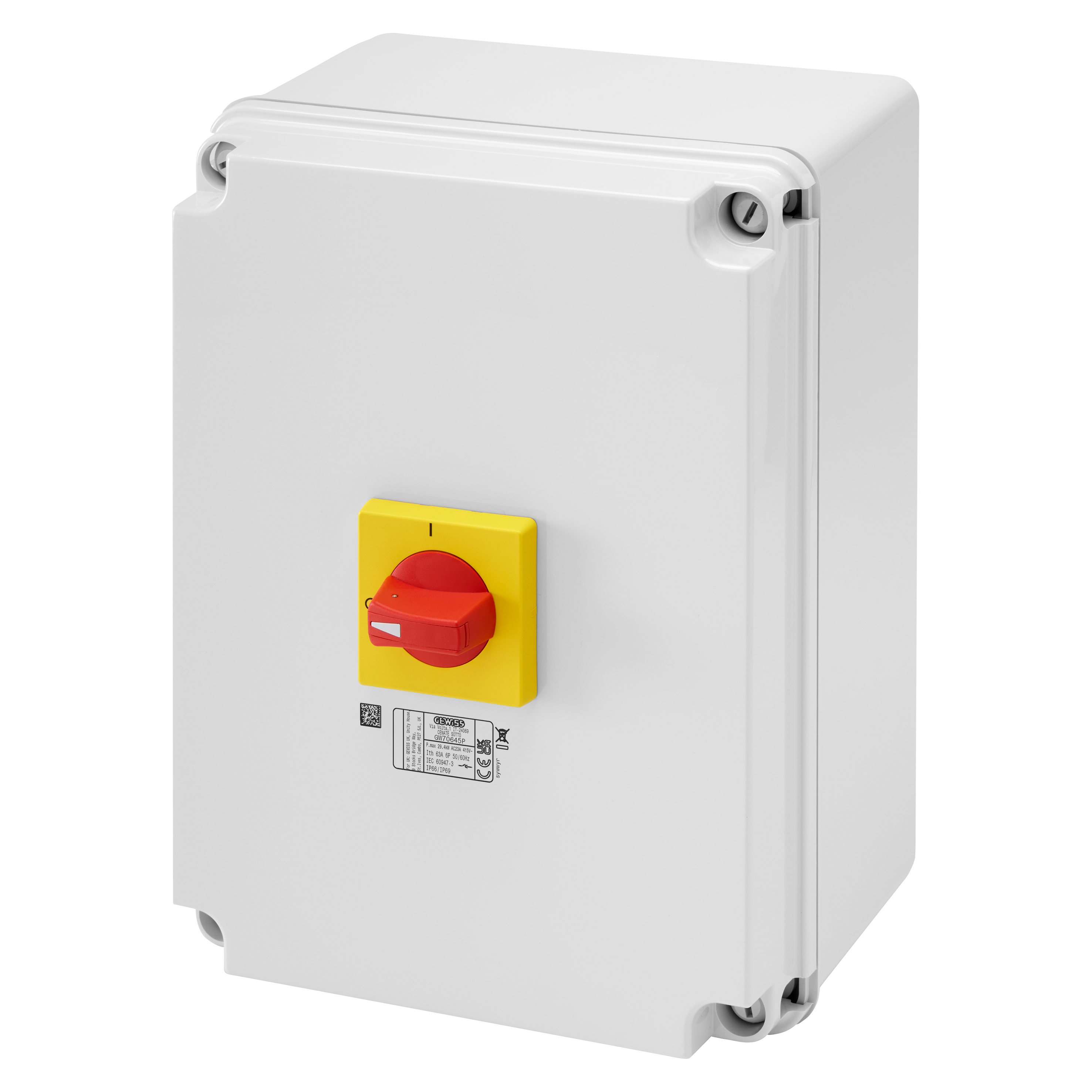 GEWISS - GEWGW70665P INTERRUTTORE SEZIONATORE ROTATIVO - HP - EMERGENZA - CASSETTA IN MATERIALE ISOLANTE - 63A 8P - MANOPOLA ROSSA LUCCHETTABILE - IP66/69