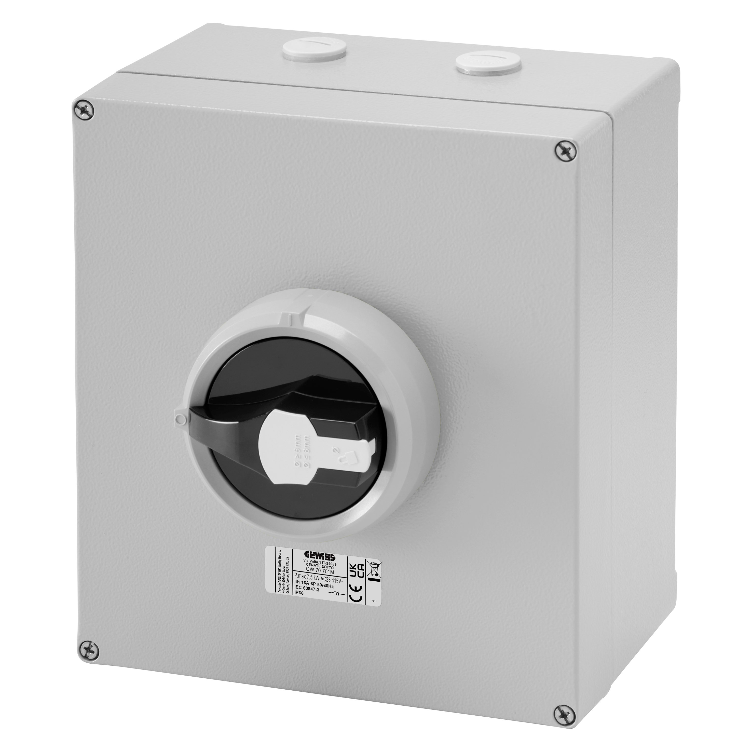 GEWISS - GEWGW70722M INTERRUTTORE SEZIONATORE ROTATIVO - HP - DA PARETE - COMANDO - CASSETTA IN METALLO - 25A 8P - MANOPOLA NERA LUCCHETTABILE - IP66