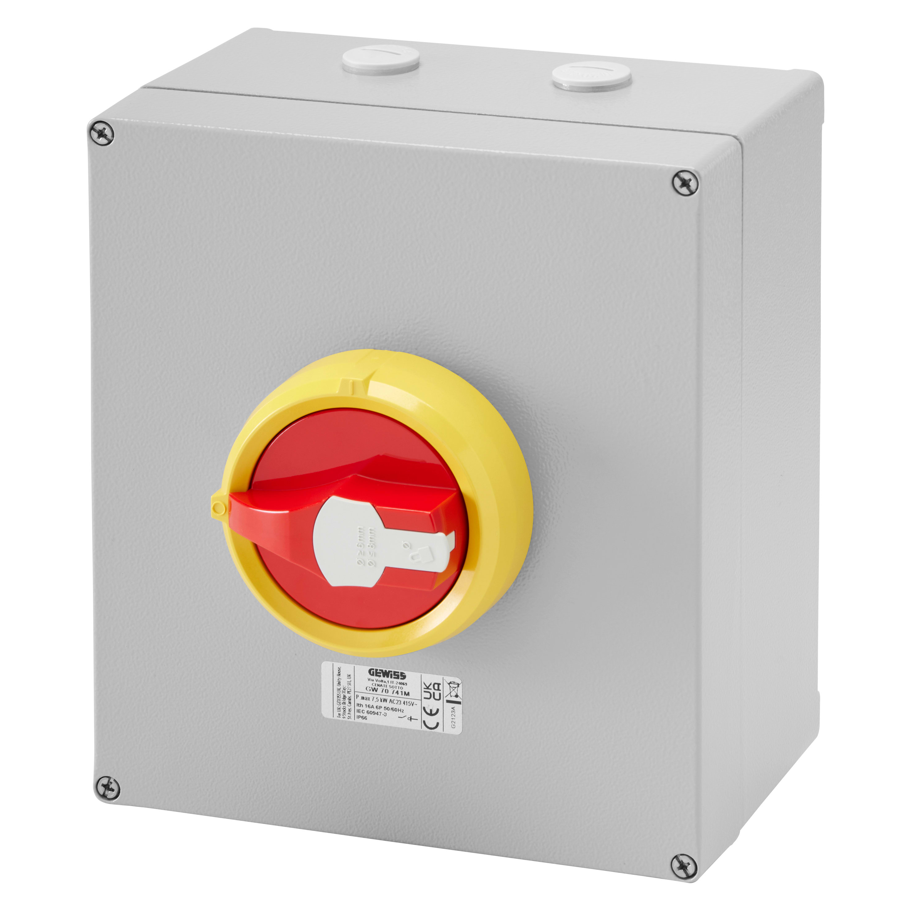 GEWISS - GEWGW70764M INTERRUTTORE SEZIONATORE ROTATIVO - HP - DA PARETE - EMERGENZA - CASSETTA IN METALLO - 40A 8P - MANOPOLA ROSSA LUCCHETTABILE - IP66