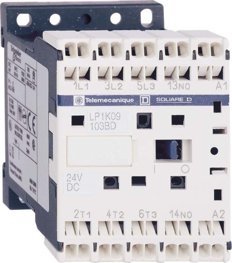 SCHNEIDER ELECTRIC - SNRLP4K12103BW3 Contactor, TeSys K, 3P, AC-3/AC-3e, 440V, 12A, 1NO aux, 24V DC low consumption coil,spring terminal
