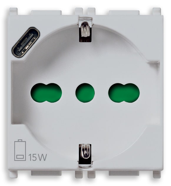 VIMAR SPA - VIW14210.USB.SL Presa 2P+T 16A universale + USB C Silver