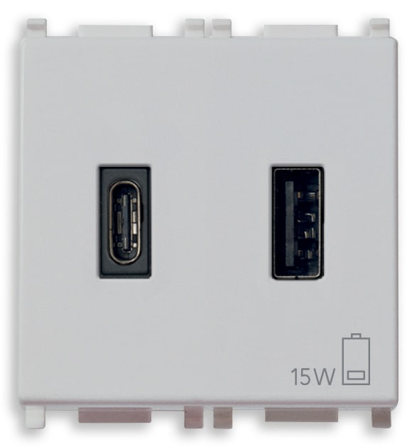 VIMAR SPA - VIW14295.AC.SL ALIMENTATORE USB A+C 15W 3A 5V 2M SILVER