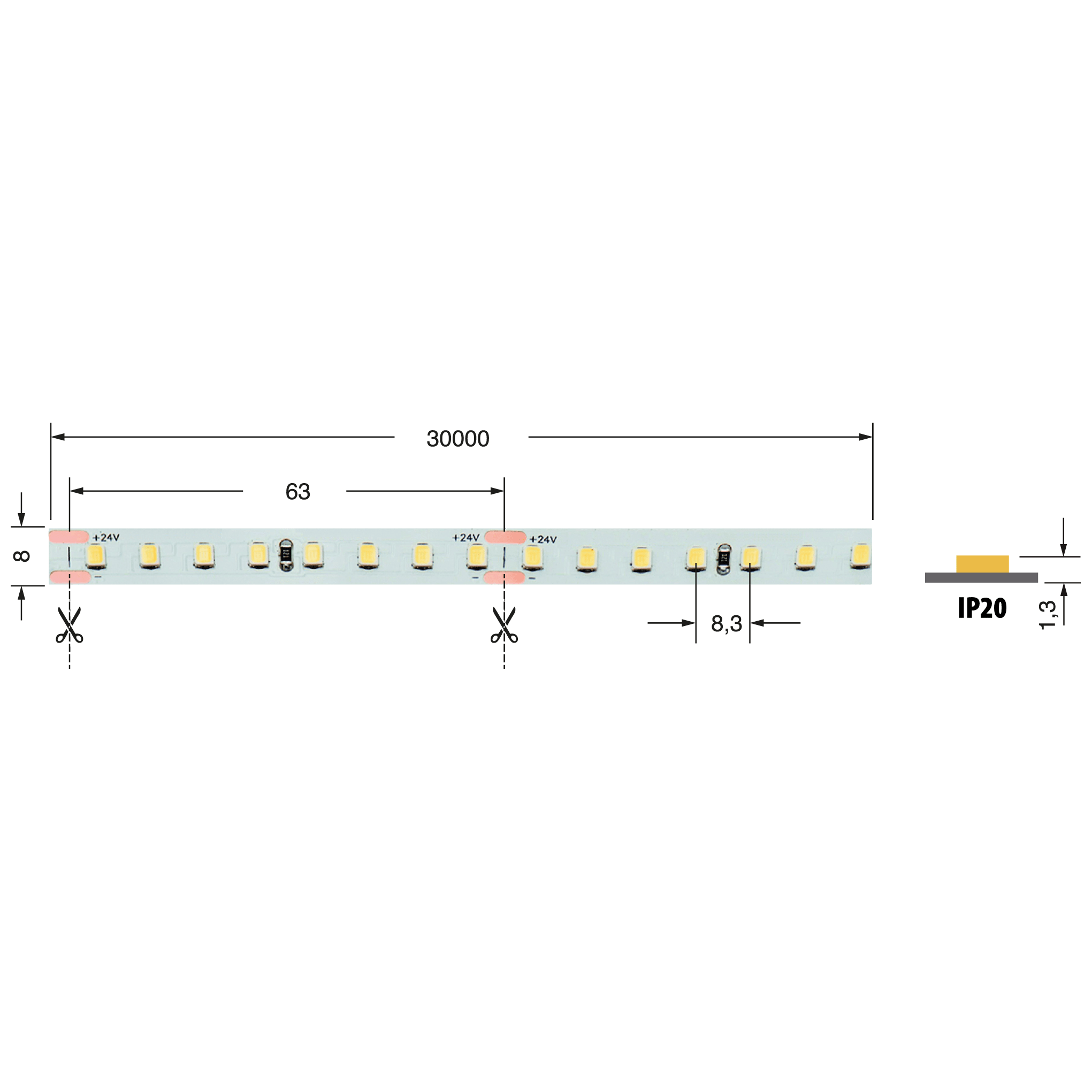 ELCART DISTRIBUTION - ERT186720200 STRISCIA LED 8W/M BN 24V IP20 30M