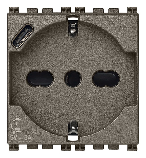 VIMAR SPA - VIW19210.USB.M Presa 2P+T 16A universale + USB C Metal
