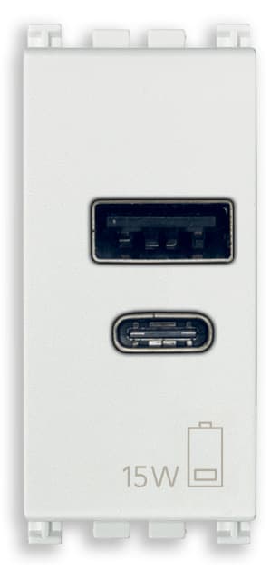 VIMAR SPA - VIW19292.AC15ABB Alimentatore USB A+C 15W 5V 1M antib. b.