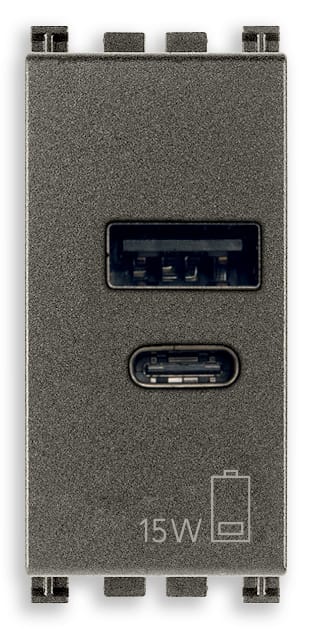 VIMAR SPA - VIW19292.AC.15.M Alimentatore USB A+C 15W 5V 1M Metal