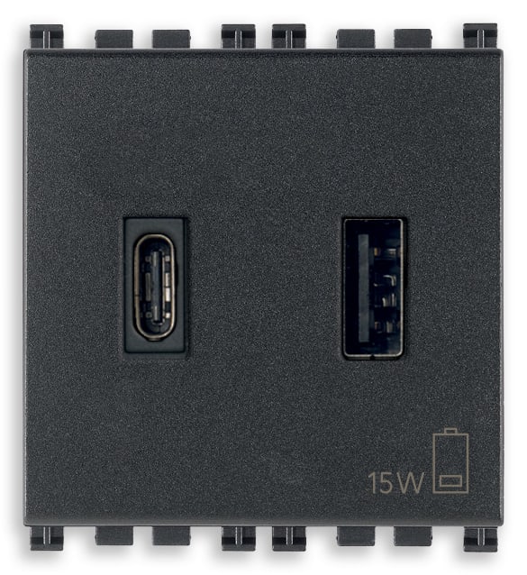 VIMAR SPA - VIW19295.AC.AB Alimentatore USB A+C 15W3A5V 2M antib.g