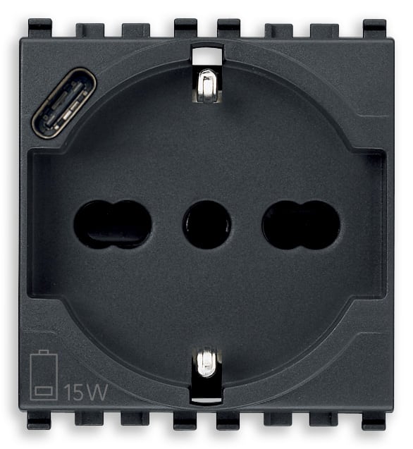 VIMAR SPA - VIW20210.USB PRESA 2P+T 16A UNIVERSALE + USB C GRIGIO