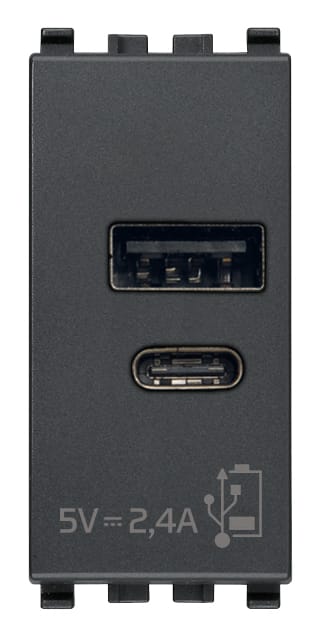VIMAR SPA - VIW20292.AC ALIMENTATORE USB A+C 12W2,4A5V 1M GRIGIO