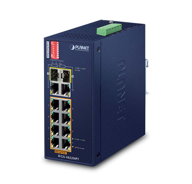 QUBIX SPA - QBX2032989 IFGS-1022HPT IP30 8FE(POE+)+2TP/SFP GE