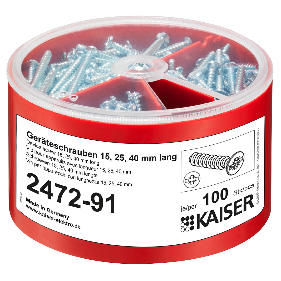 KAISER GMBH & CO. KG - KAI2472-91 Set di viti per apparecchi, 100 viti