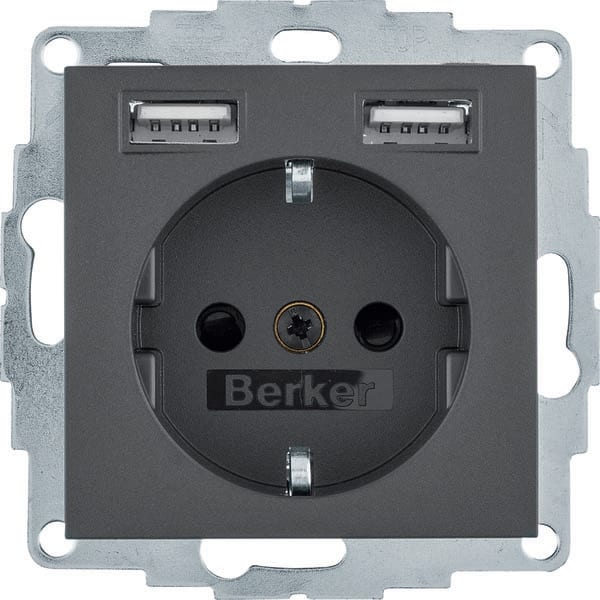 BERKER - BRK48031606 PRESA SCHUKO/USB, B3/B7 ANTRACITE OPACO