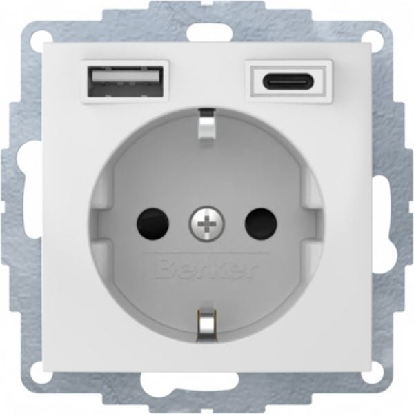 BERKER - BRK48048989 PRESA SCHUKO/USB A-C S.1 BIANCO POL.LUC.