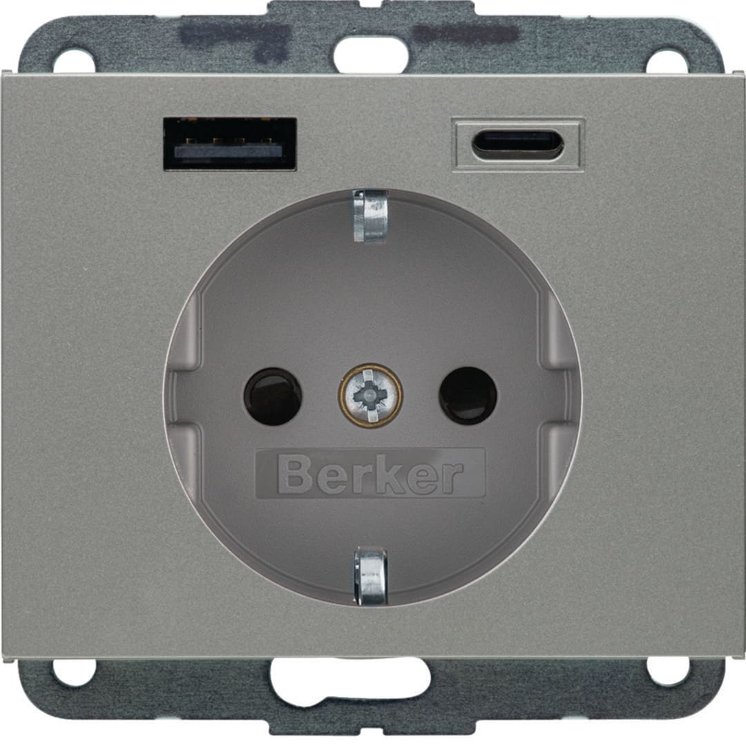 BERKER - BRK48147004 PRESA SCHUKO/USB AC 20W PD K.X INOX LACC