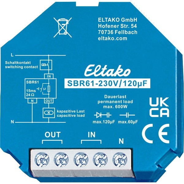 ELTAKO - EAK61100330 Relè limitatore di corrente capacitivo, 1 contatto NO 16 A da incasso