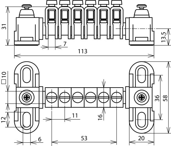 DEHN ITALIA SPA - DEH563105 Barra equipotenziale senza coperchio 6x2 ,5mm² (esecuzione mini)