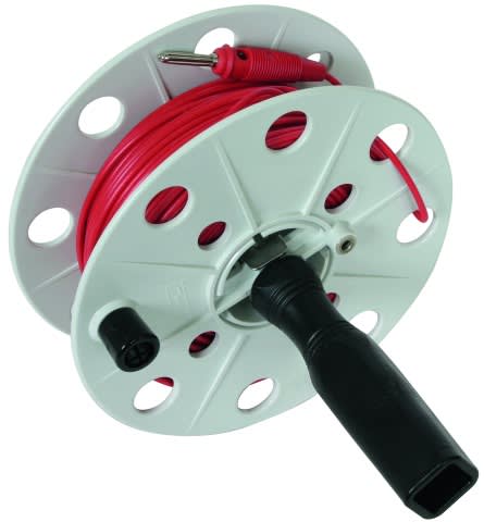 DEHN ITALIA SPA - DEH585051 Bobina in plastica grigia, larghezza 40 mm con spinotto e 50 m di cavo rosso 0,7 5mm²