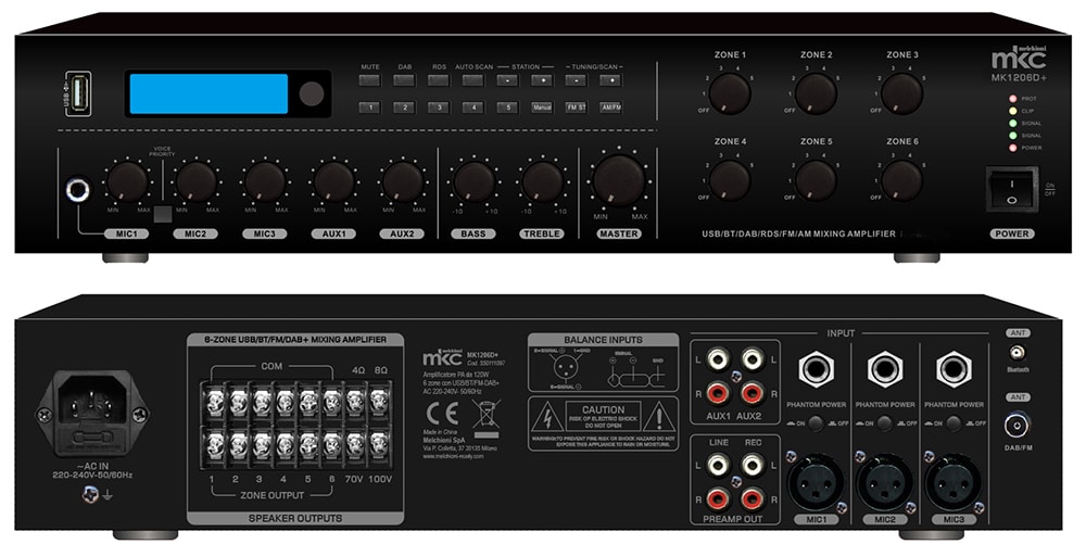 MELCHIONI SPA - MEM550111097 AMPLIFICATORE PA DA 120W A 6 ZONE CON US