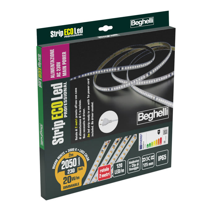 BEGHELLI - BEG57692 STRIPLED AC230V 20W IP65 3K 2M