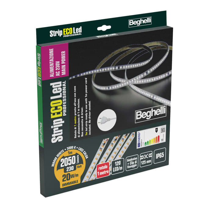 BEGHELLI - BEG57694 STRIPLED AC230V 20W IP65 3K 1M