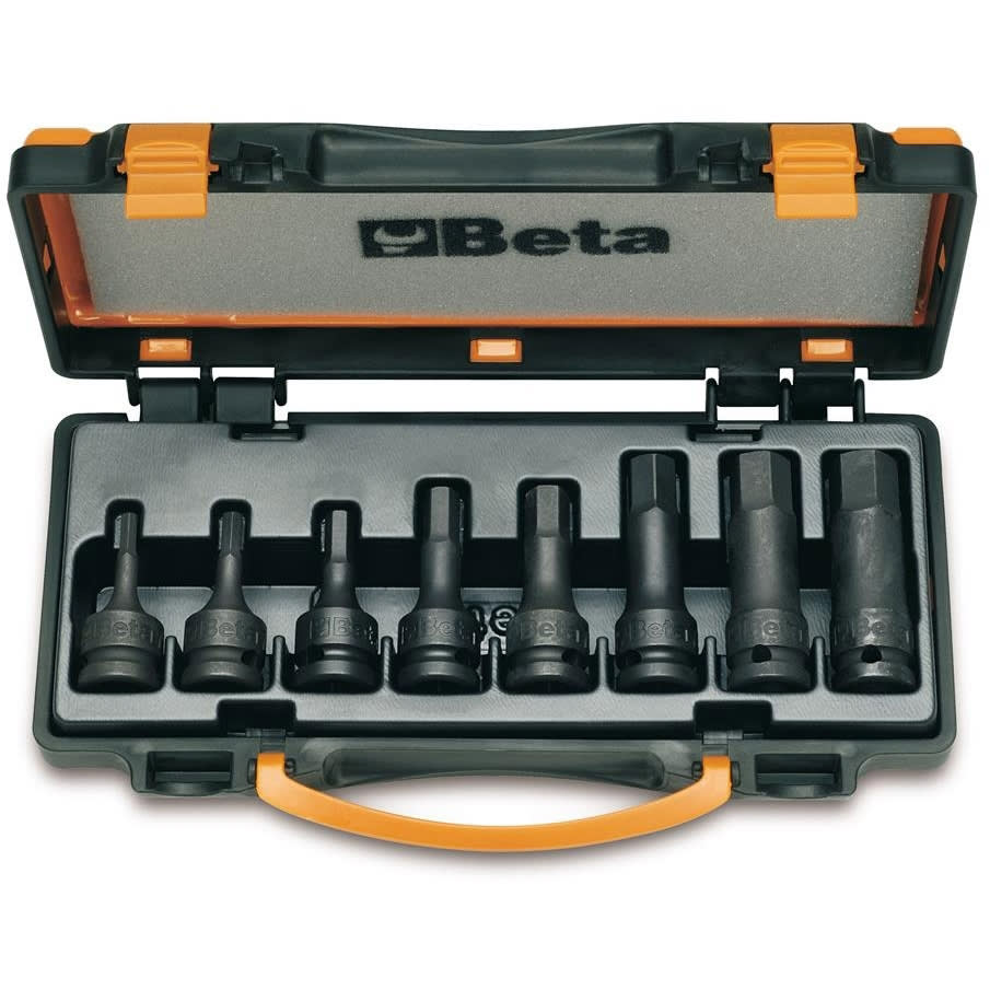 BM SPA - BMM007200525 Serie di chiavi a bussola maschio esagonale con quadro femmina 1/2" fosfatate, in cassetta di lamiera