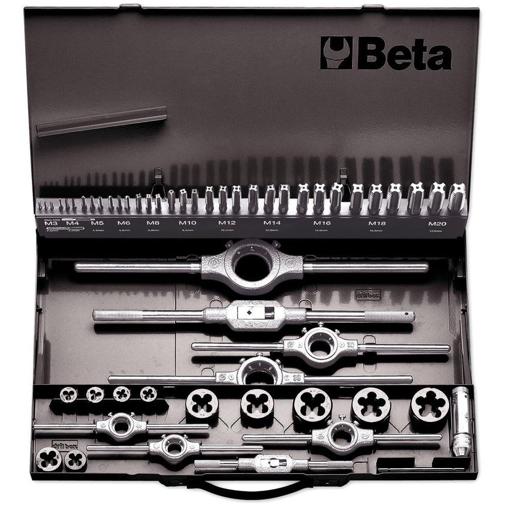 BM SPA - BMM004470060 Assortimento di maschi e filiere con accessori in acciaio HSS filettatura metrica in cassetta metallica
