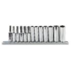 BM SPA - BMM009000203 Serie di chiavi a bussola lunghe con attacco quadro femmina 1/4" bocca esagonale, cromate