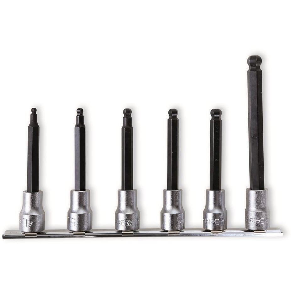 BM SPA - BMM009100596 Serie di chiavi a bussola maschio esagonale con estremità sferica con attacco quadro femmina 3/8" cromate - inserti bruniti
