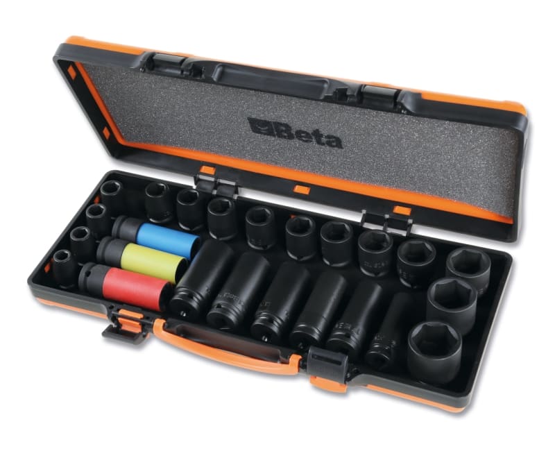 BM SPA - BMM007200904 Serie di 24 chiavi a bussola Macchina con attacco quadro femmina 1/2" fosfatate, in cassetta di lamiera