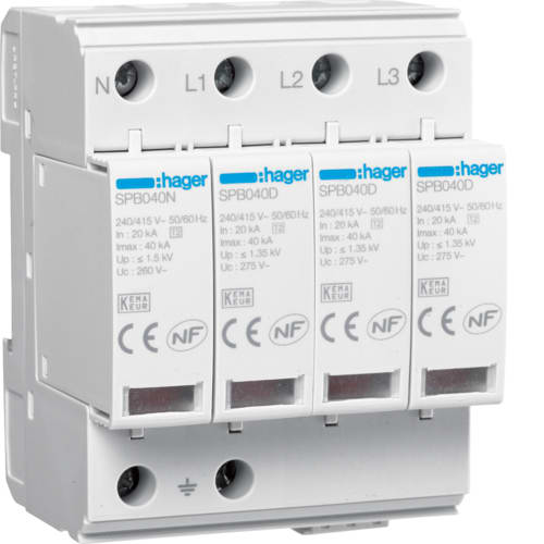 HAGER - HAGSPB440R SPD 4P T2 TNS/TT 40KA CON CONTATTO AUX