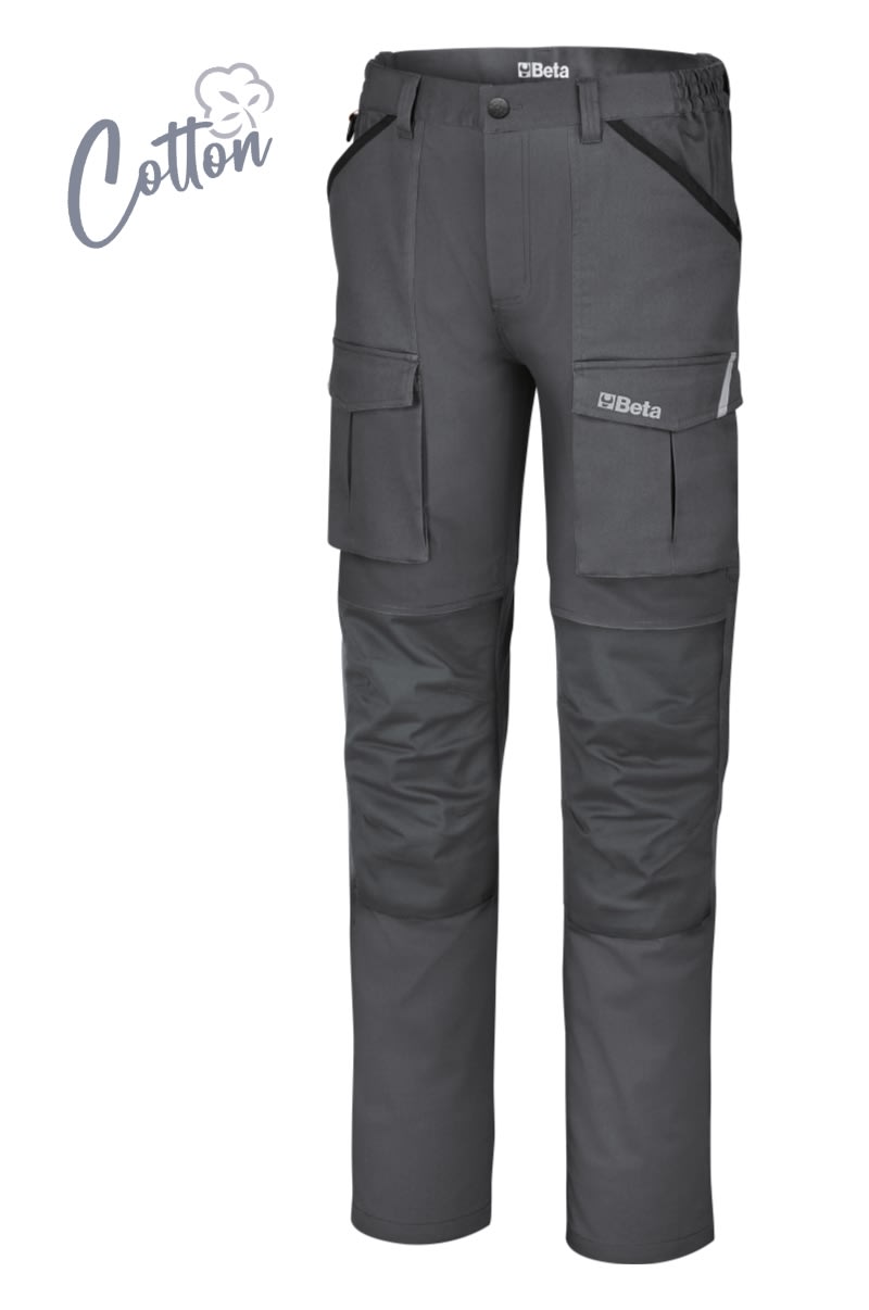 BM SPA - BMM079300404 Pantaloni da lavoro in 100% cotone elasticizzato grigio, comodi e resistenti.