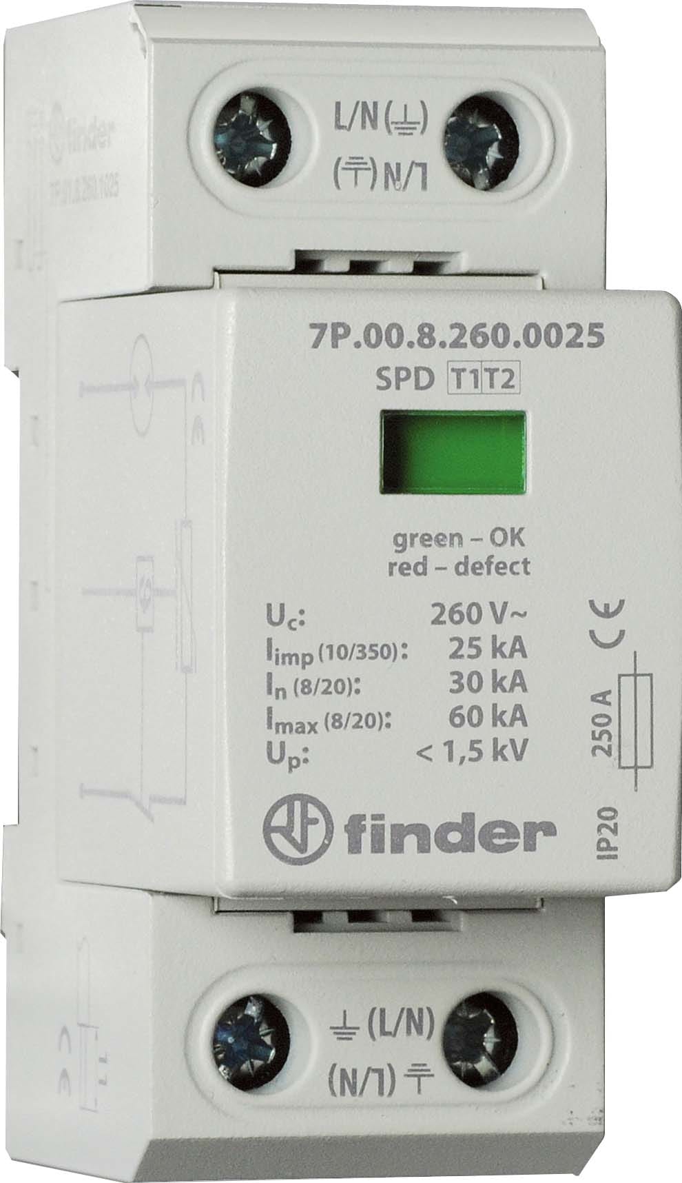 FINDER SPA - FIN7P0182601025 SPD CLASSE1+2 UNIPOLARE 1P 260VAC 25KA