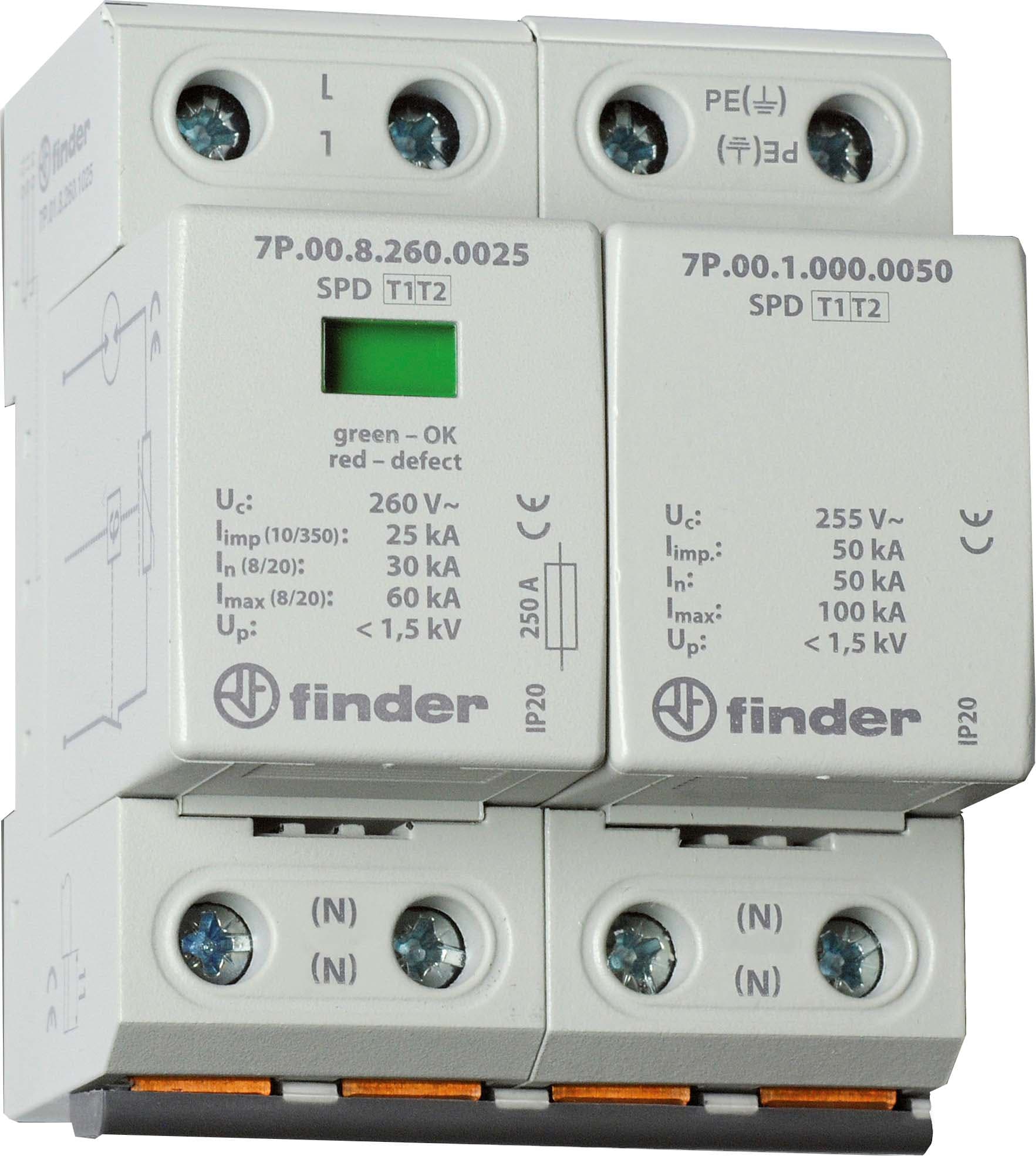 FINDER SPA - FIN7P0282601025 SPD CLASSE1+2 MONOFASE 2P 260VAC 1+1 25K